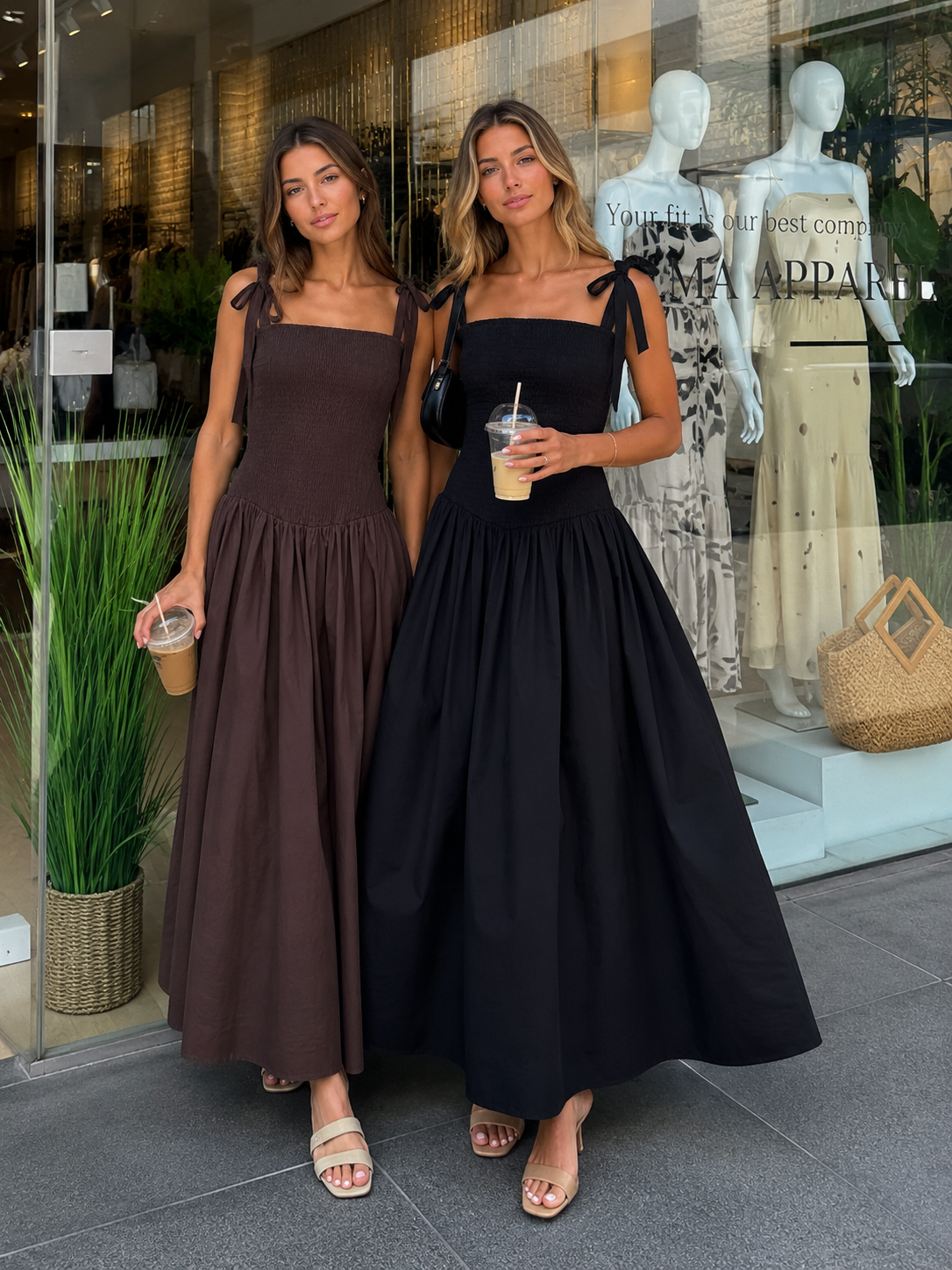 Amara Maxi Dress – Smocked Bodice & Bow Straps