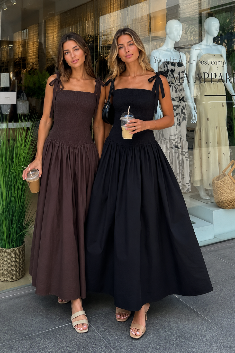 Amara Maxi Dress – Smocked Bodice & Bow Straps
