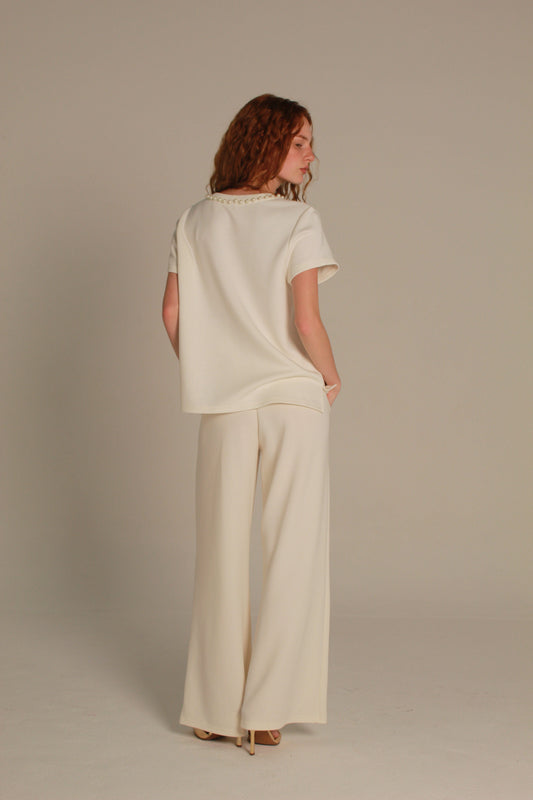 Pearl Top — Pearl Neckline Short Sleeve