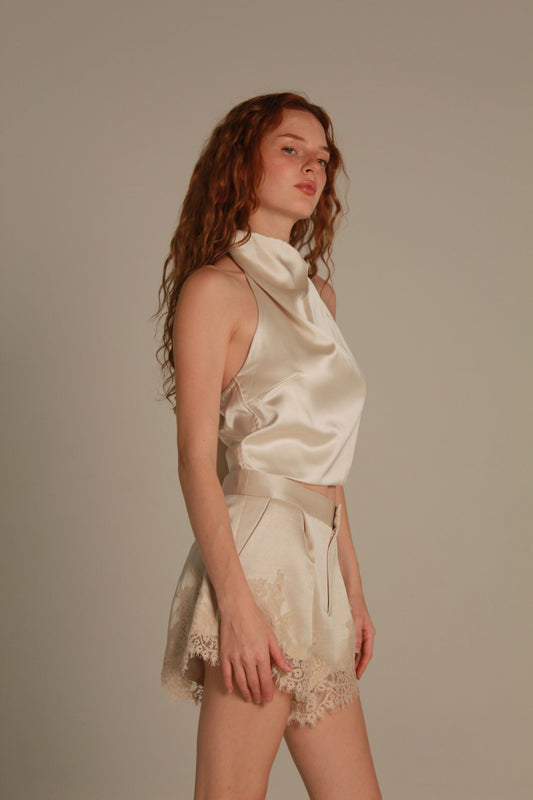 Désir Satin Top — Champagne Draped Neck