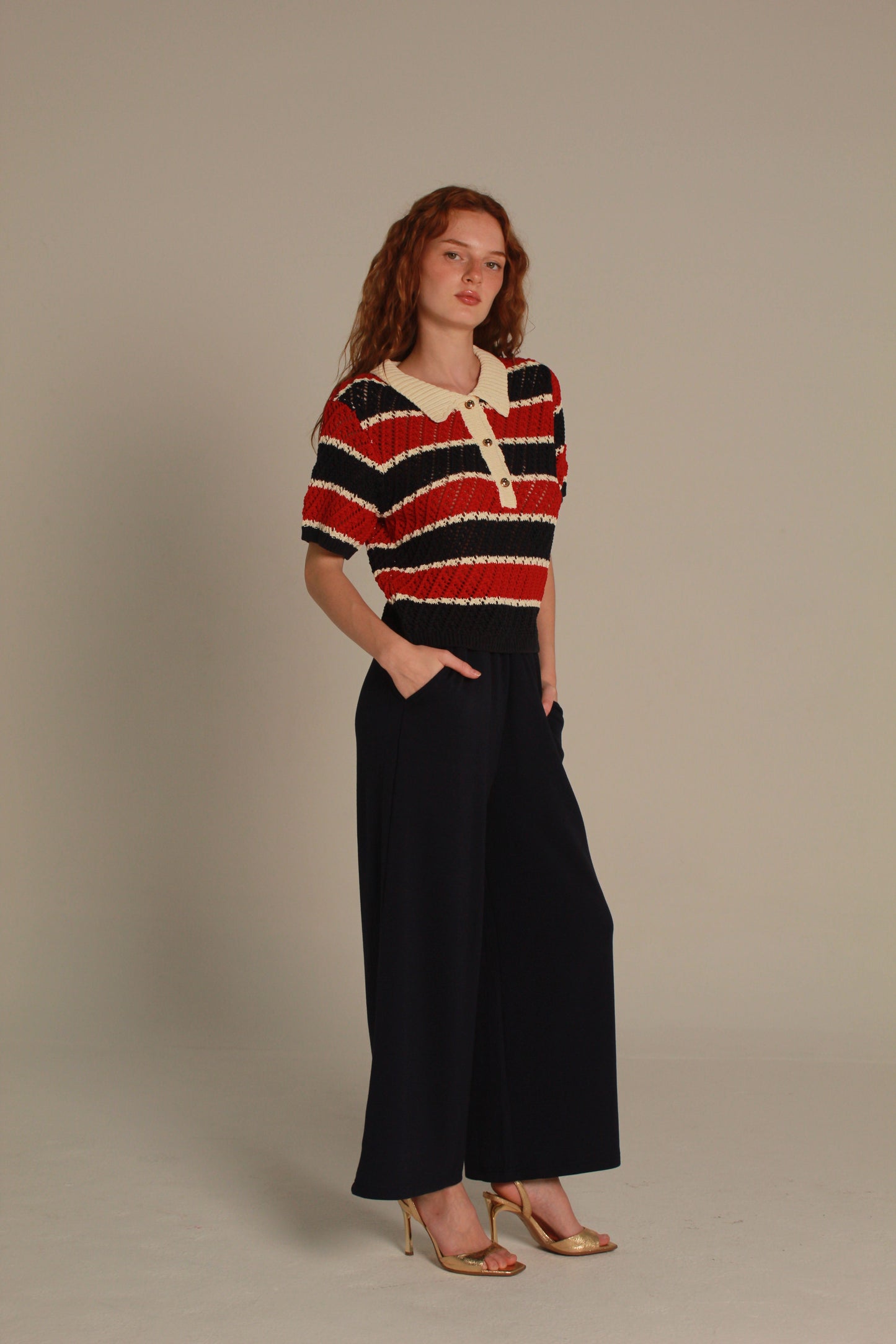 Sailor Knit Polo — Red & Navy Stripe