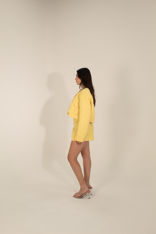 Yellow Jacket And Shorts Set
