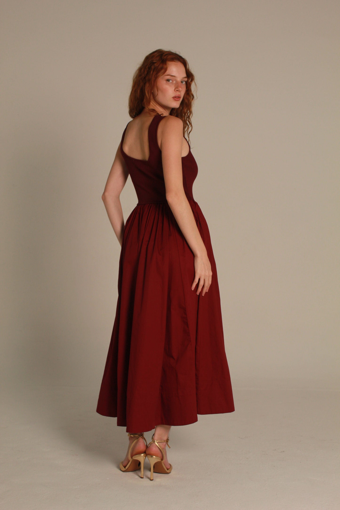 Merlot Midi Dress — Deep Burgundy