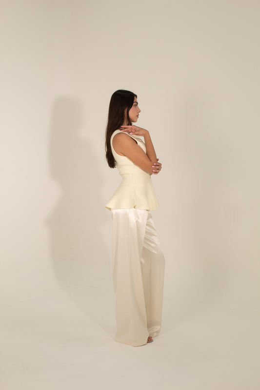 Beige Blouse With Bow Design