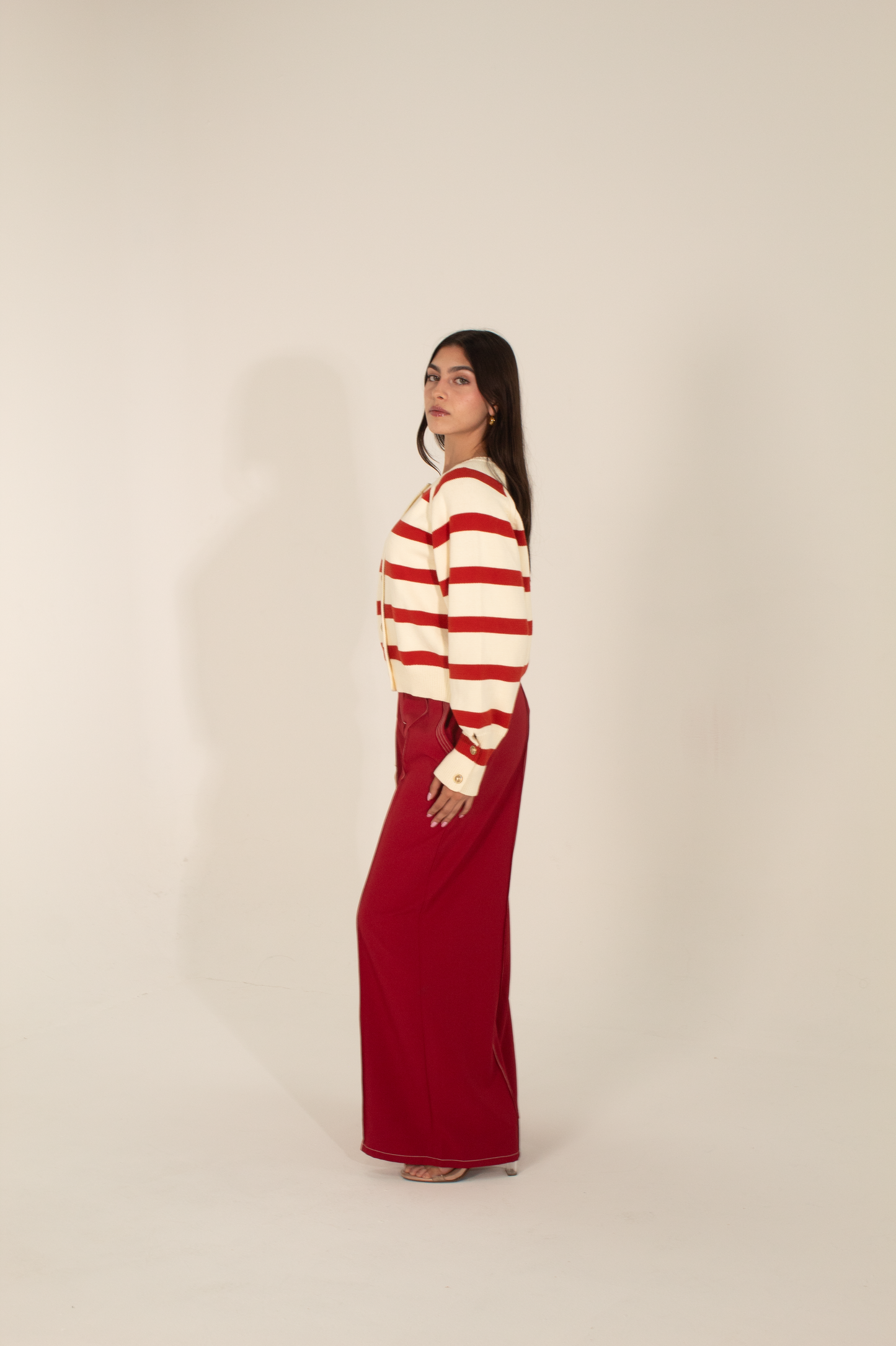 Red and White Stripe Gold Button Cardigan