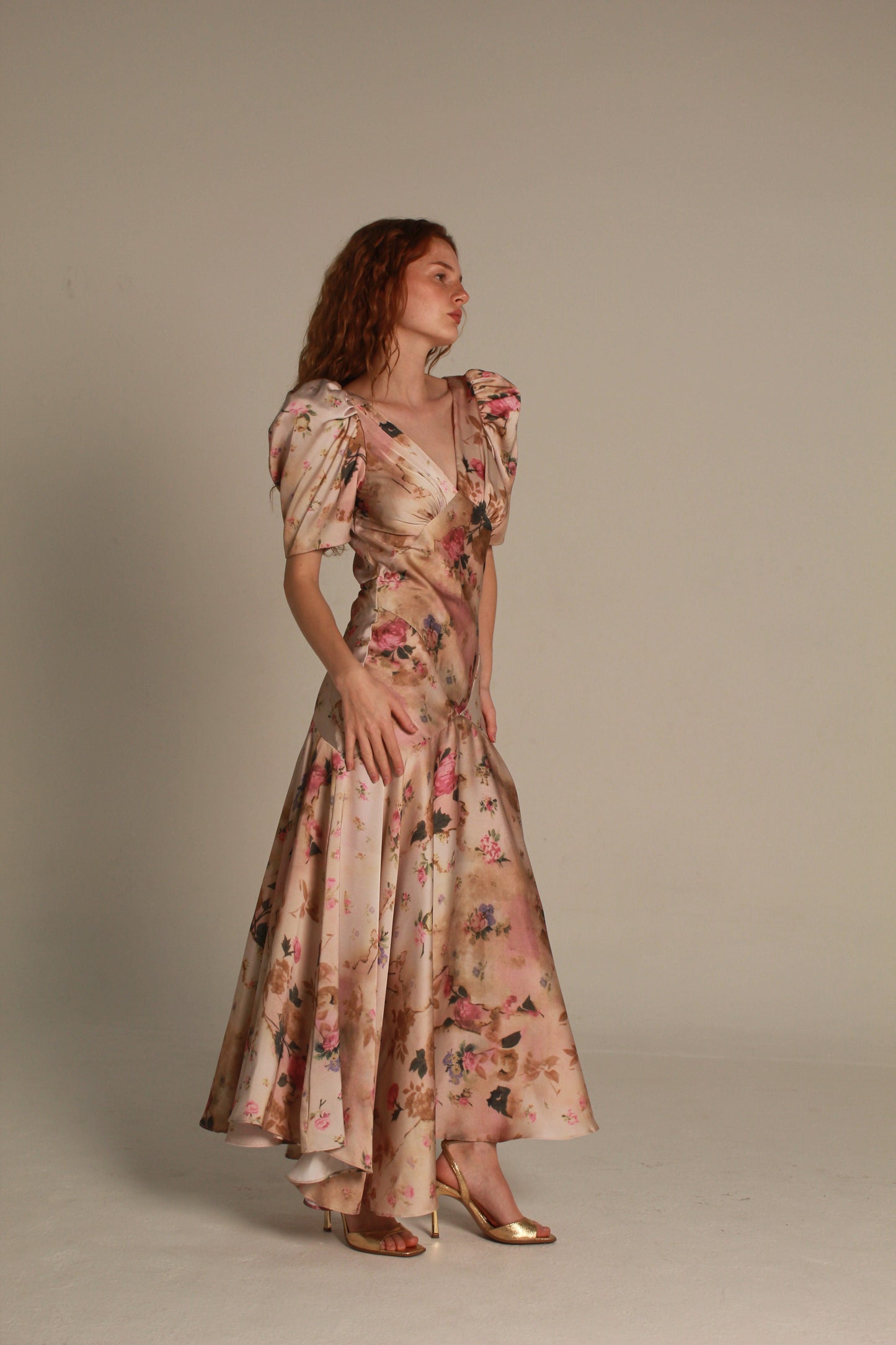 Rosalie Maxi Dress — Blush Floral Satin