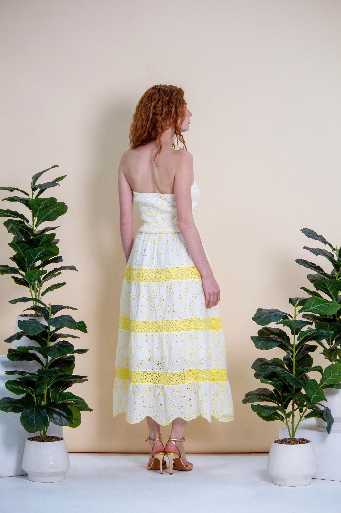 Maxivestido Strapless Lemon en Bordado Suizo