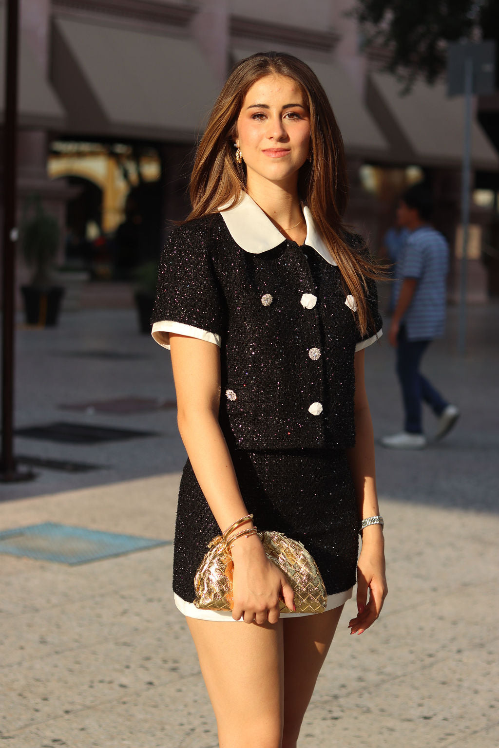 Black Tweed Skirt with Shiny Details