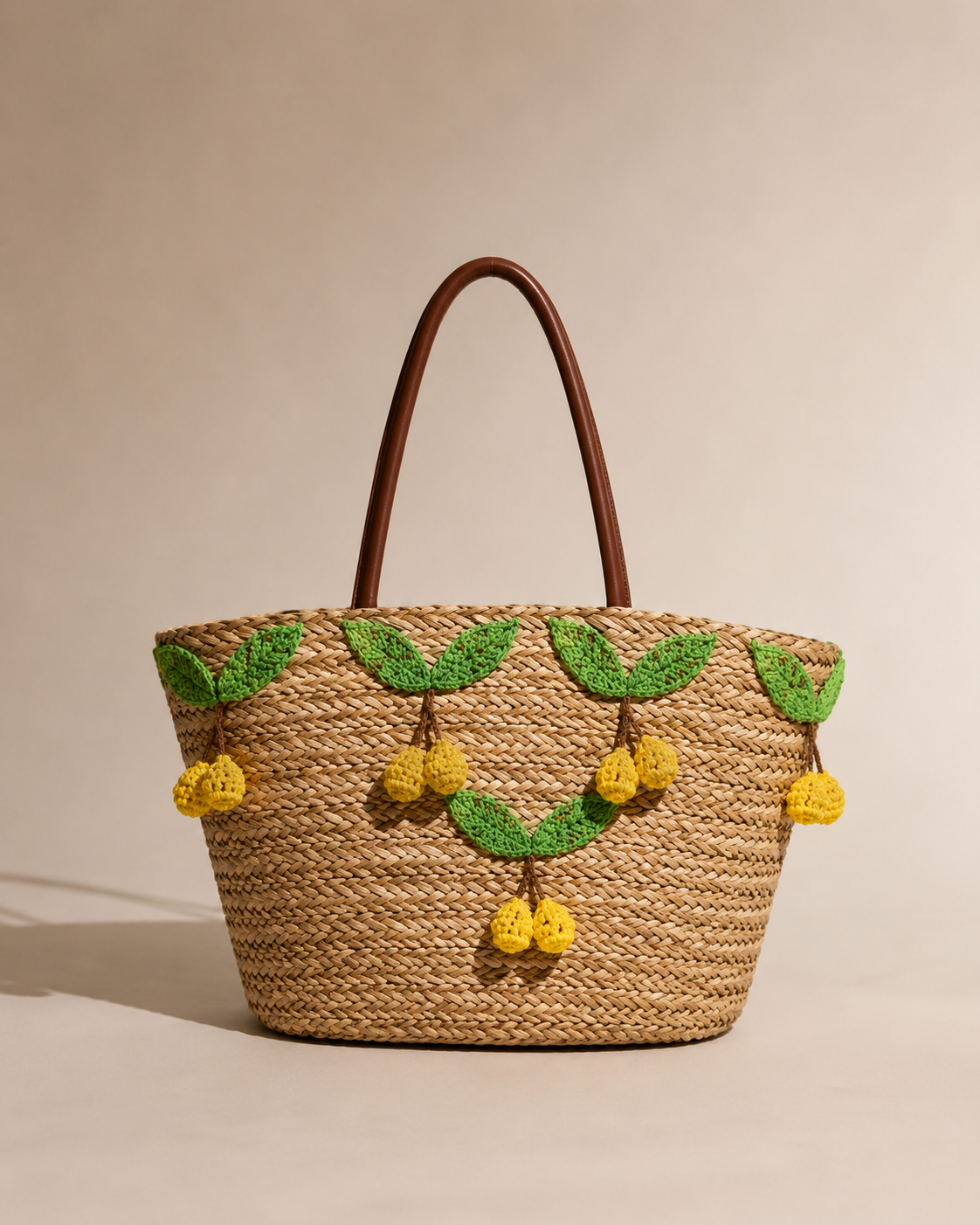 Lemon Crochet Straw Tote Bag