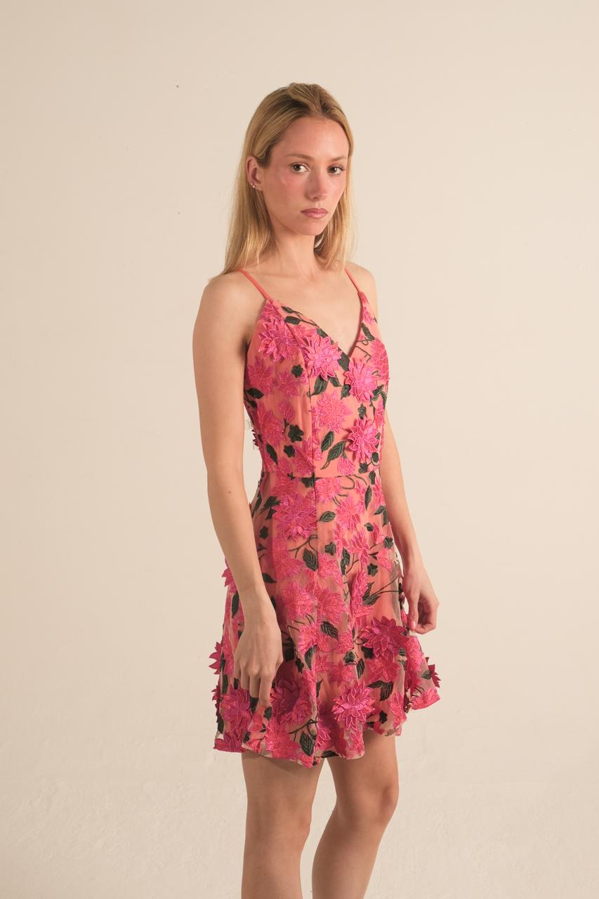 Fuchsia Pink Crochet Short Dress