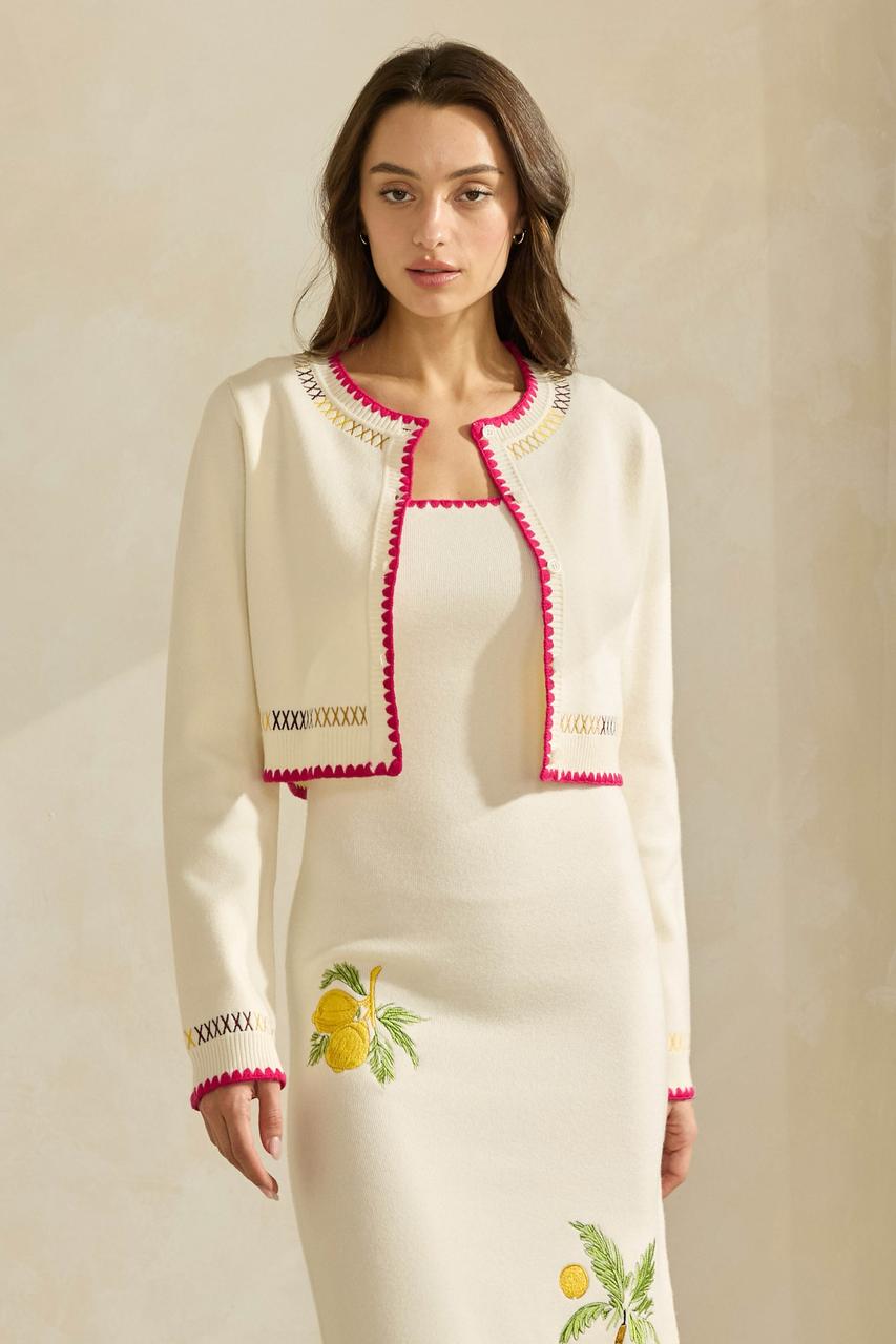 CHAQUETA DE PUNTO BEIGE CON ROSA PREORDEN