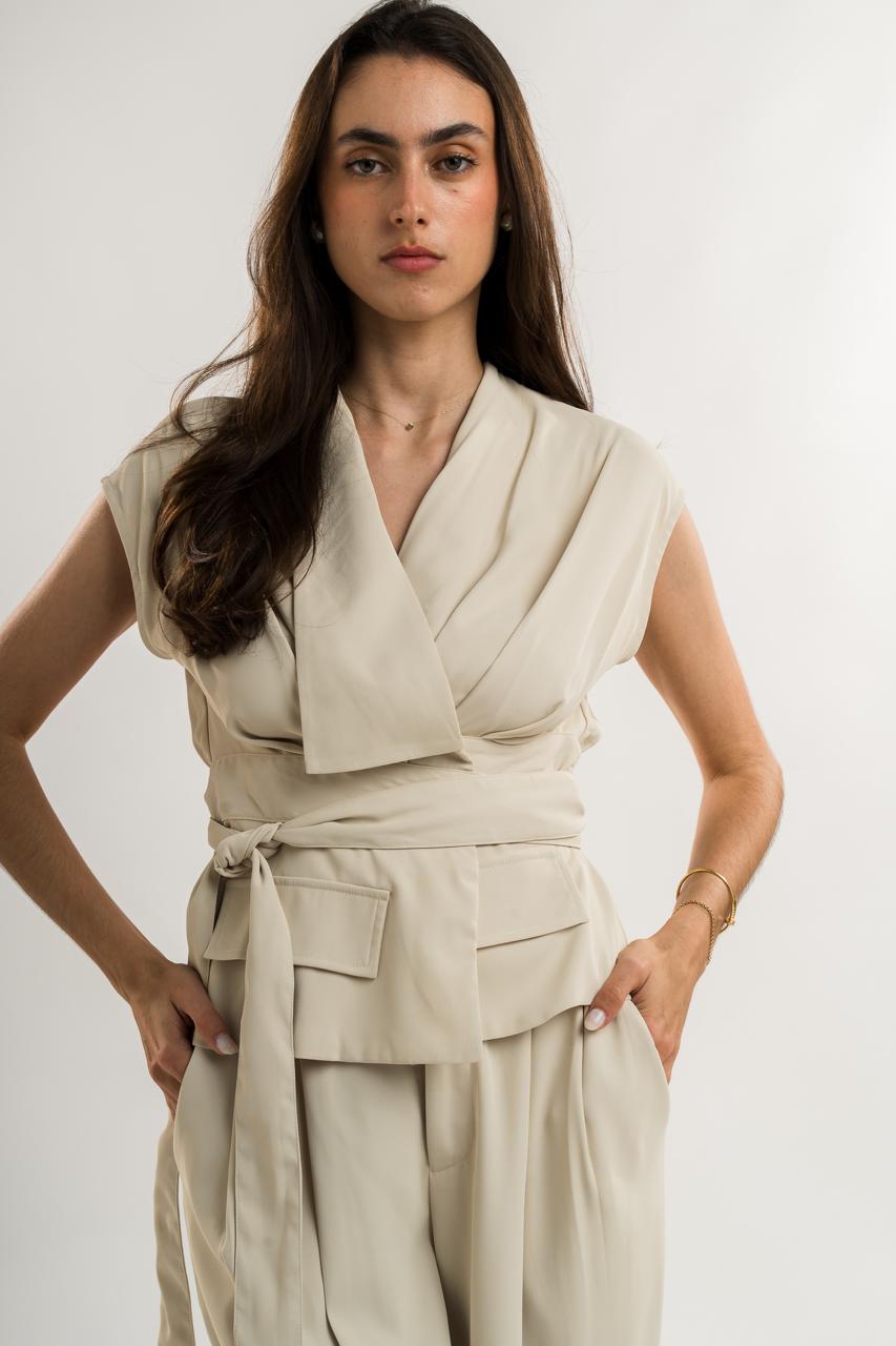 WRAP BLOUSE AND PANTS SET