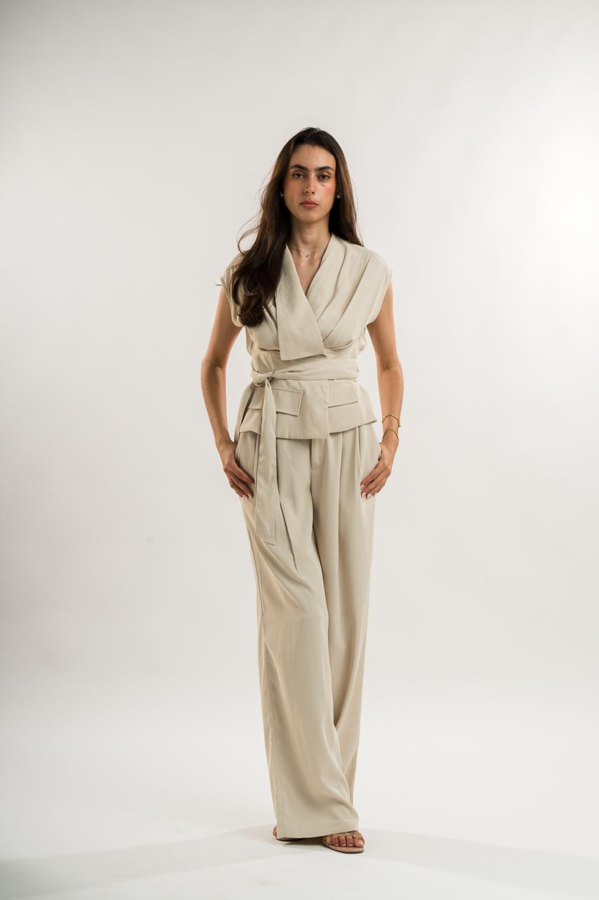 WRAP BLOUSE AND PANTS SET