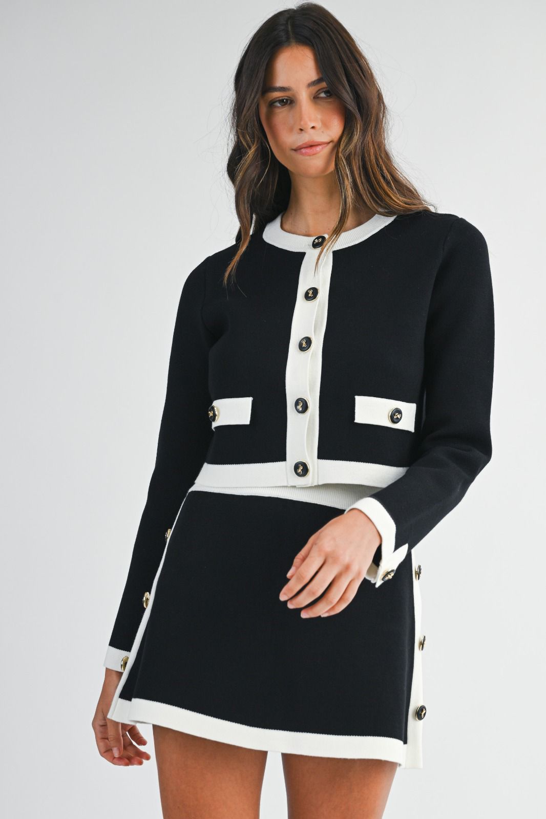 Black and White Jacket and Skirt Set
