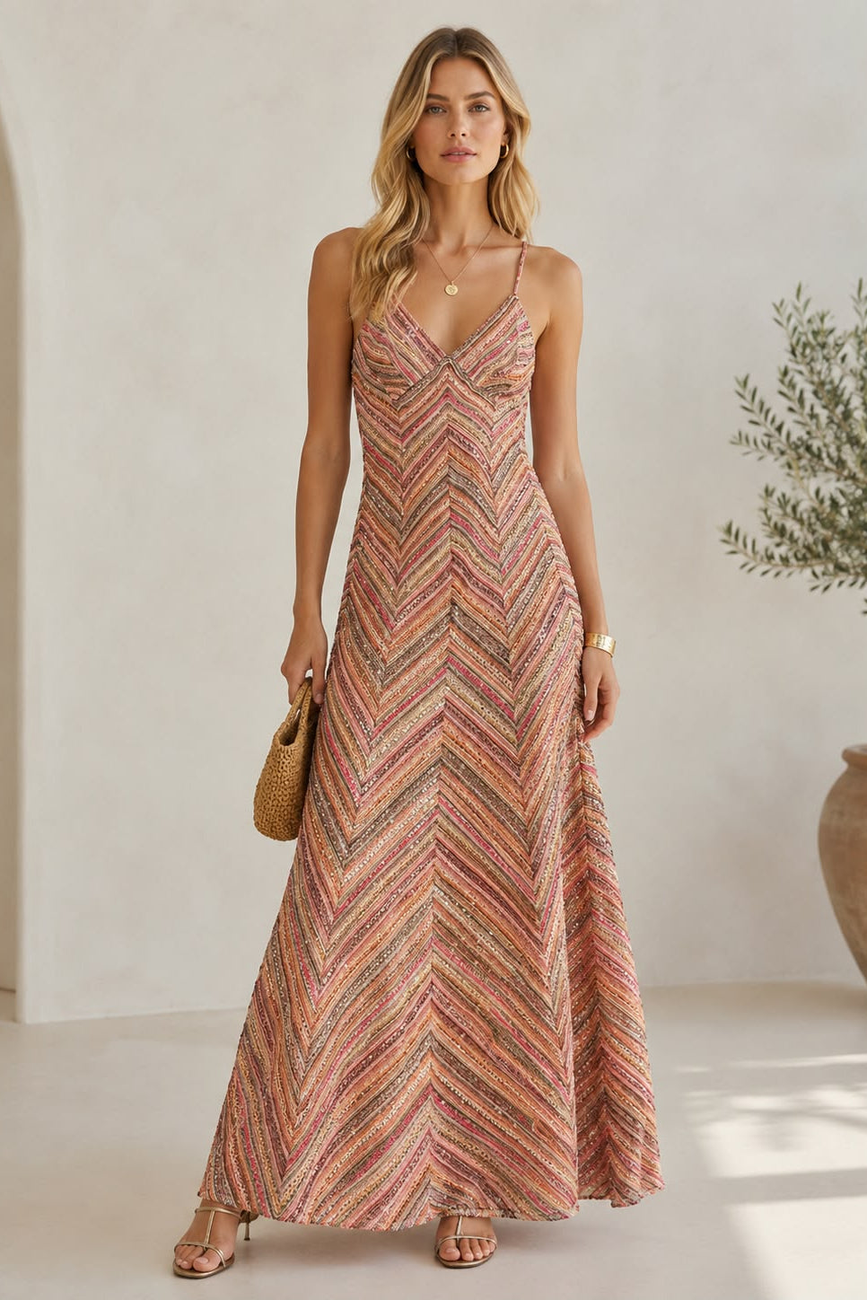 Marbella Dream Maxi Dress — Chevron Multicolor
