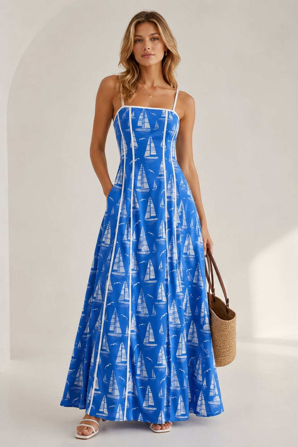 Lagoon Maxi Dress — Blue Sailboat Print PREORDEN