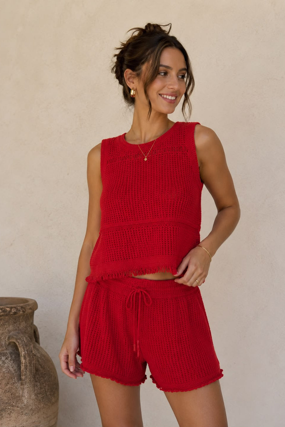 Neroli Top — Red & Beige