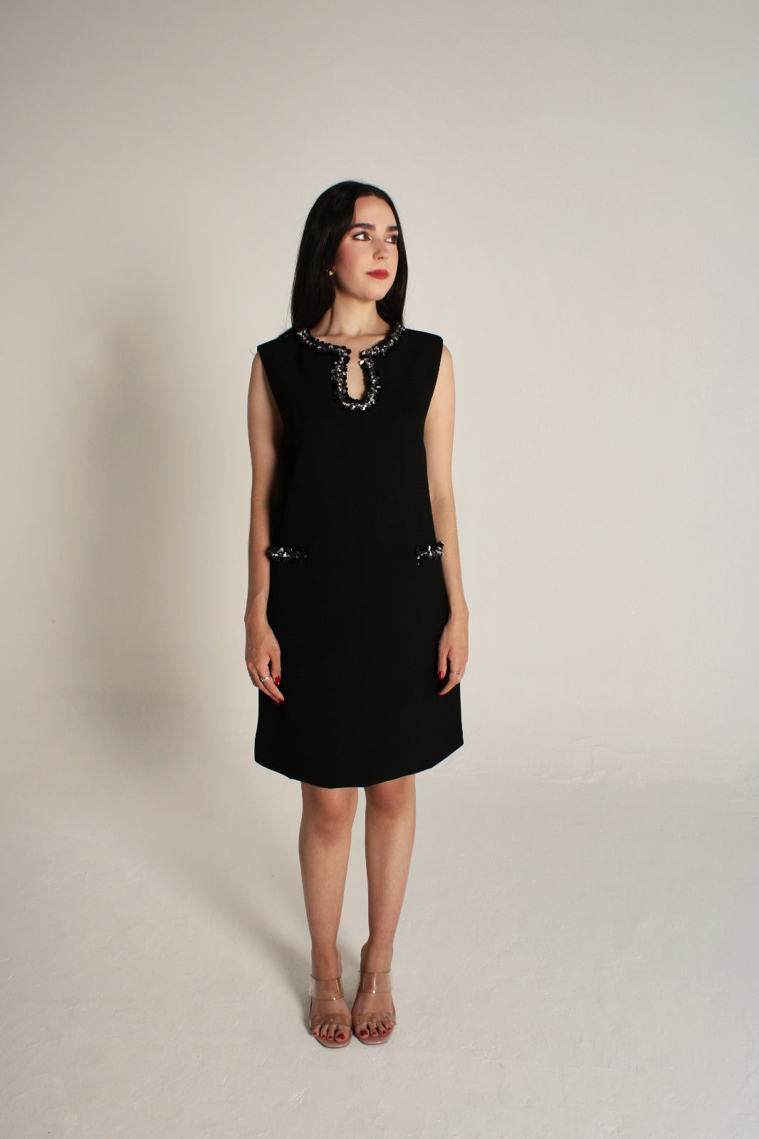 BLACK DRESS WITH DIAMONDS