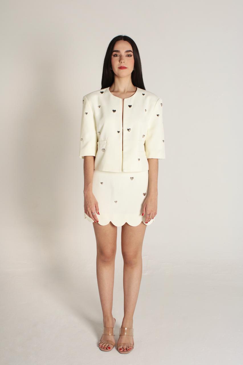 BEIGE SHORT JACKET WITH HEARTS
