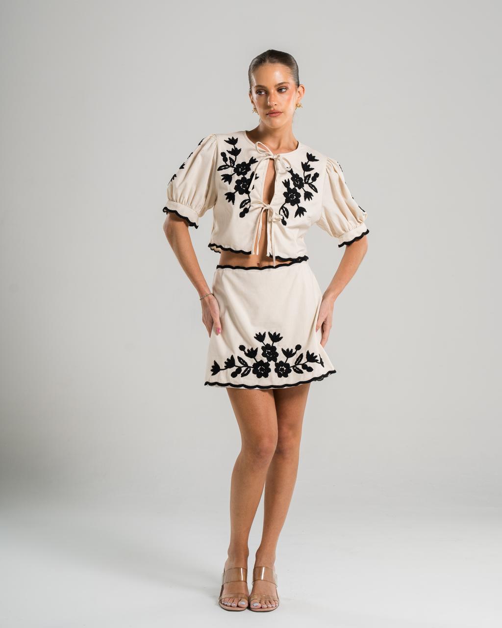 BEIGE SKIRTS WITH BLACK EMBROIDERY
