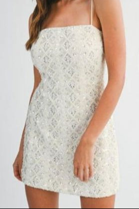 Beige Dress With Pearls And Sequins