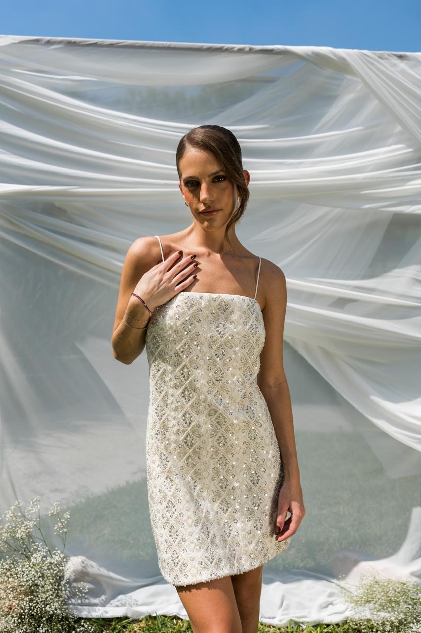 Beige Dress With Pearls And Sequins