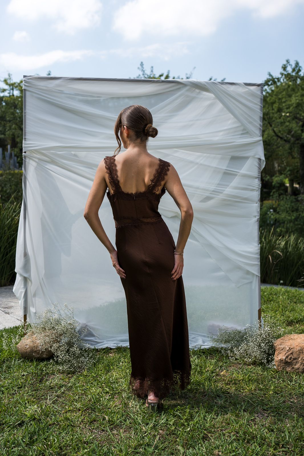 Satin Brown Dress With Lace