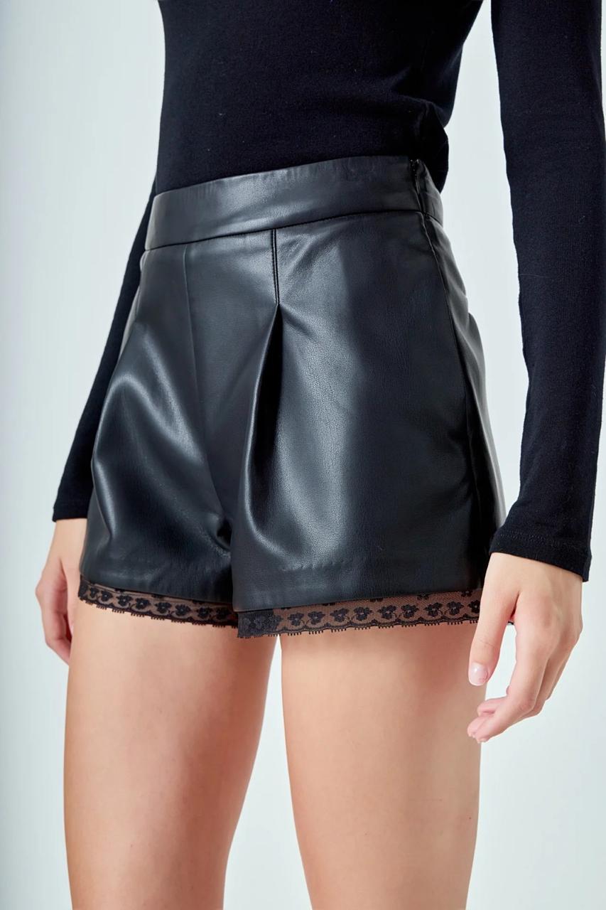 Black Vinyl and Lace Shorts