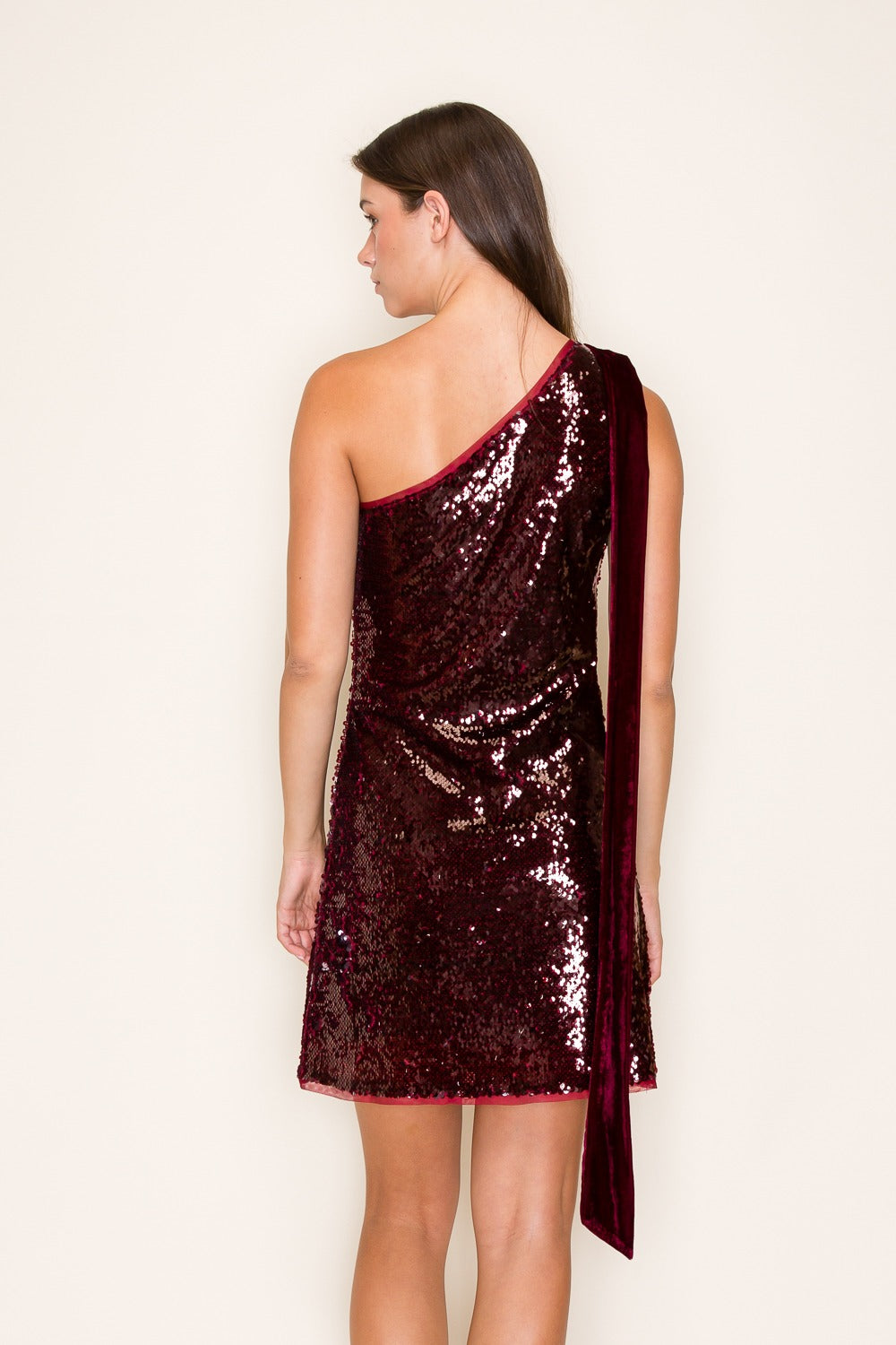 Red Sequin Dress with Shoulder Bow