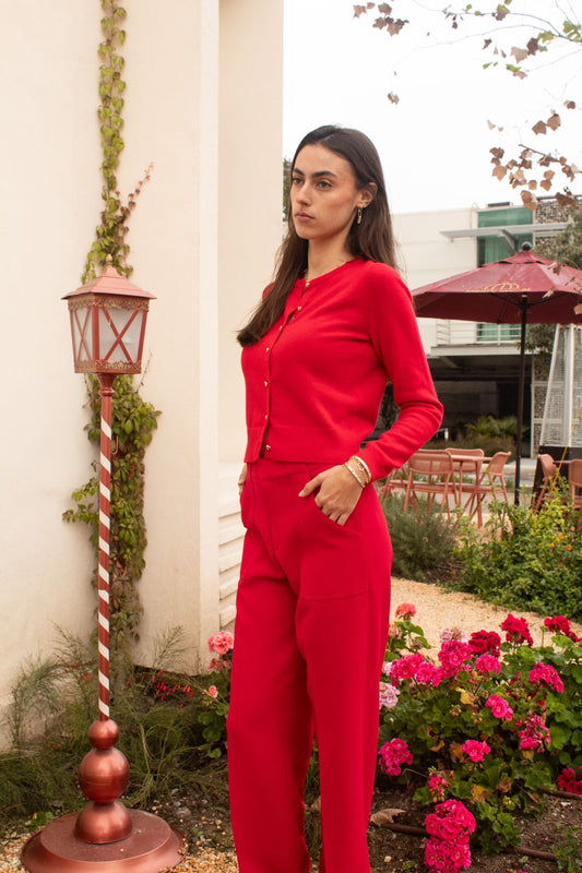 Red Sweater with Heart Button