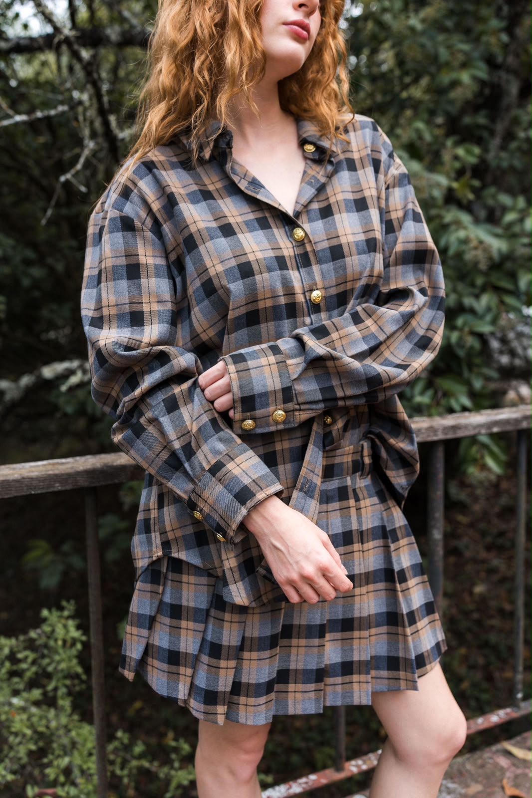 Celine Plaid Mini Skirt — Blue & Camel