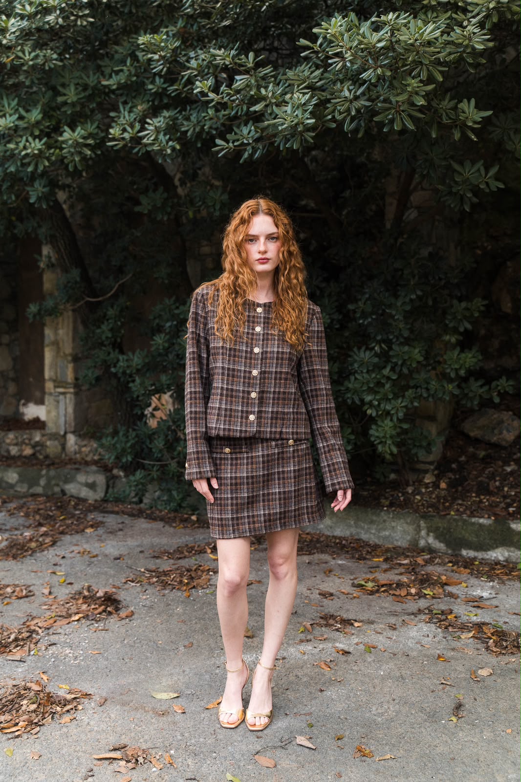 Margot Plaid Mini Skirt — Brown Check