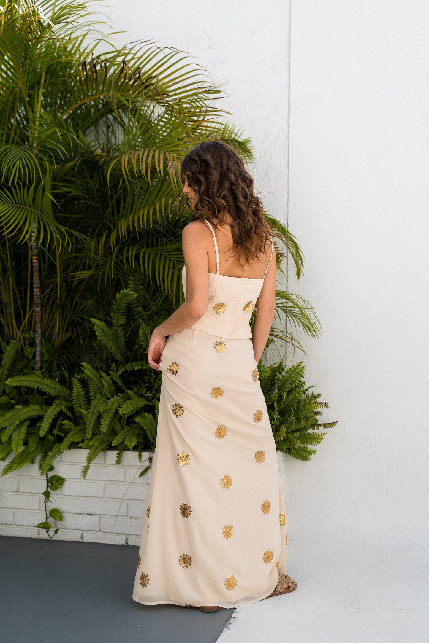 Doré Maxi Skirt — Champagne Gold Floral