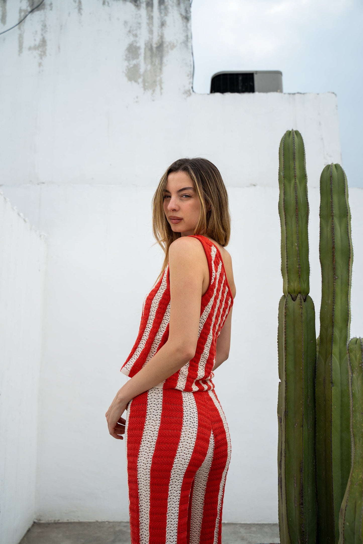 Striped beach off-shoulder top