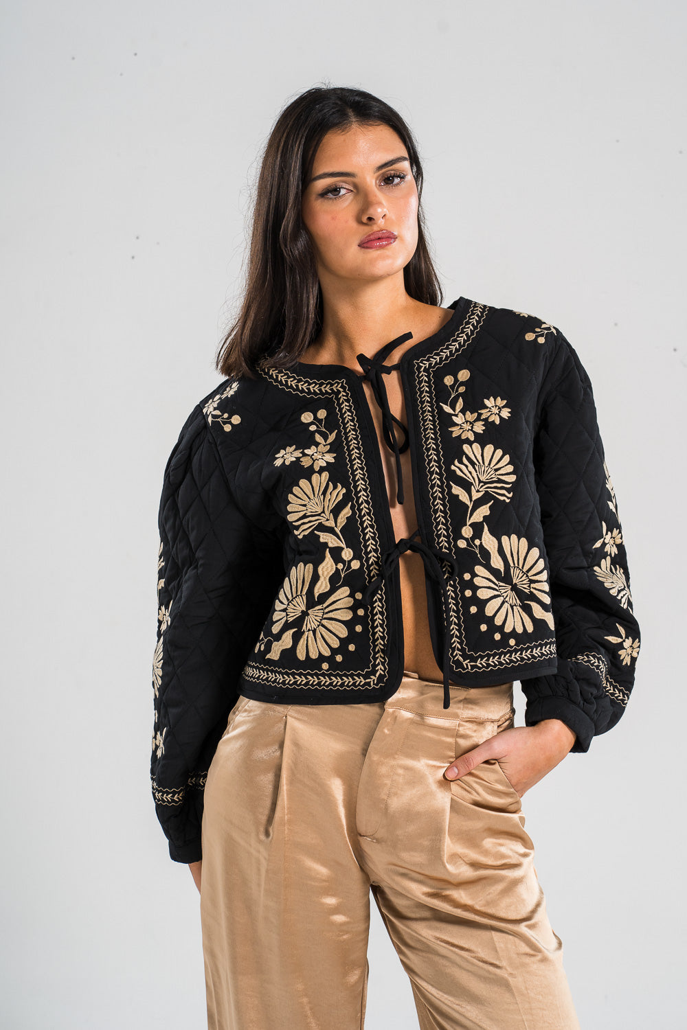 Beige & Black Vest