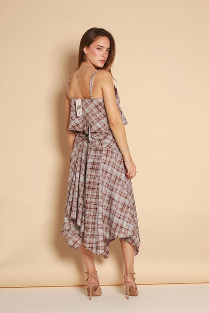 Plaid Handkerchief Skirt — Brown & Lilac
