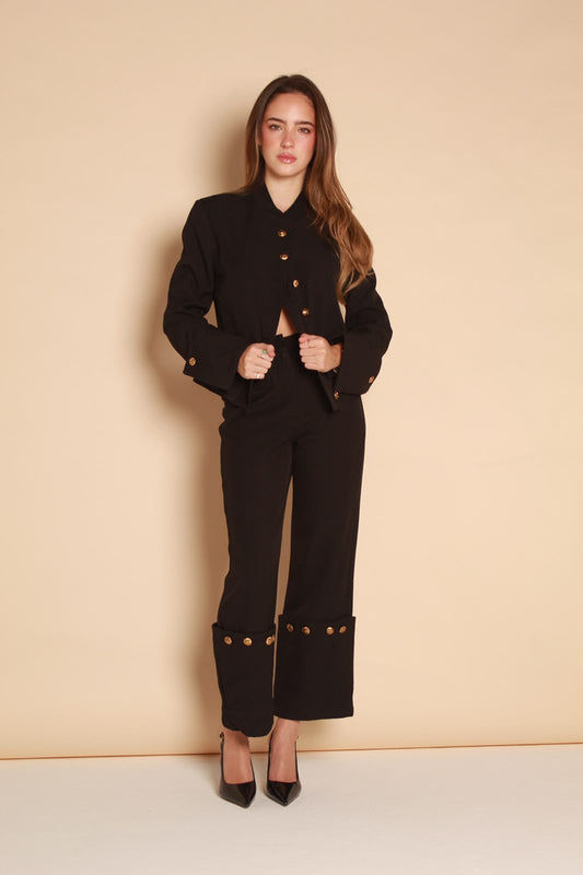 Aurelia Gold Button Wide Leg Pants — Black & Ivory