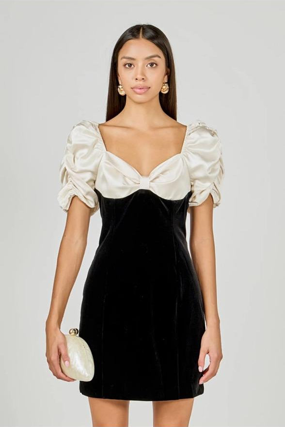 BLACK DRESS WITH SATIN BEIGE TOP