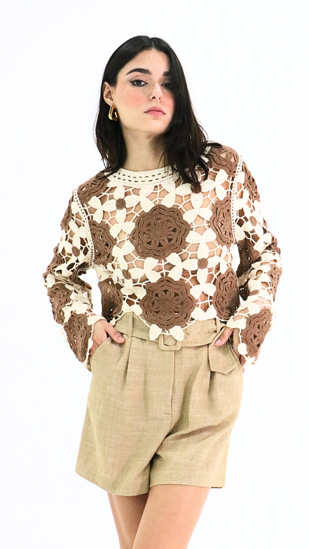 CROCHET BROWN FLOWERS TOP