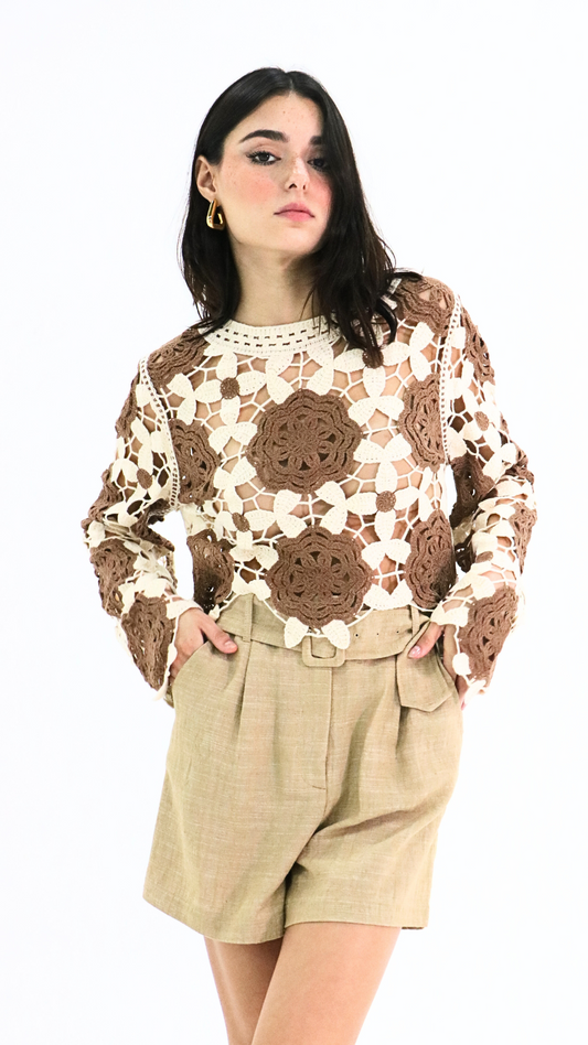 CROCHET BROWN FLOWERS TOP