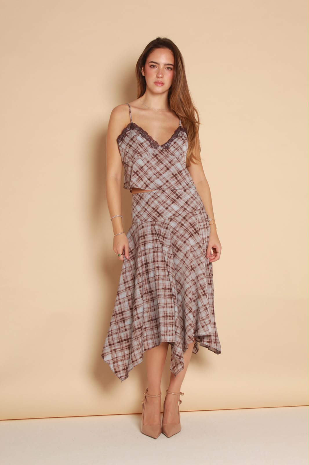 Plaid Handkerchief Skirt — Brown & Lilac