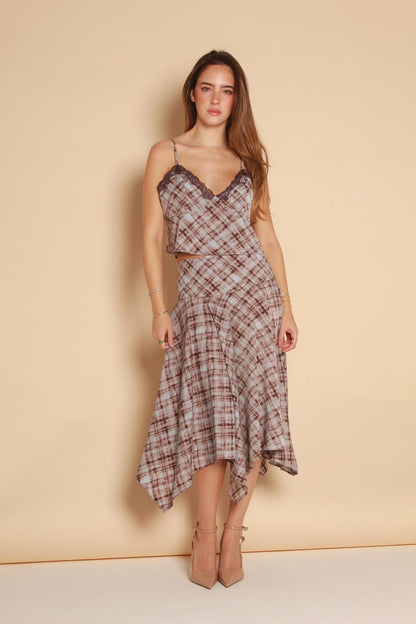 Plaid Handkerchief Skirt — Brown & Lilac