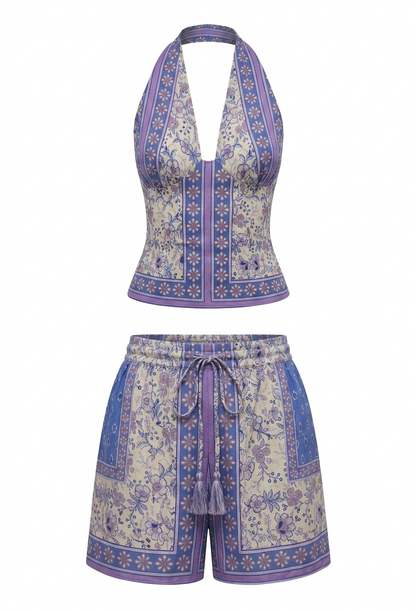 Provence Floral Shorts – Tiro Alto con Estampado Pañuelo