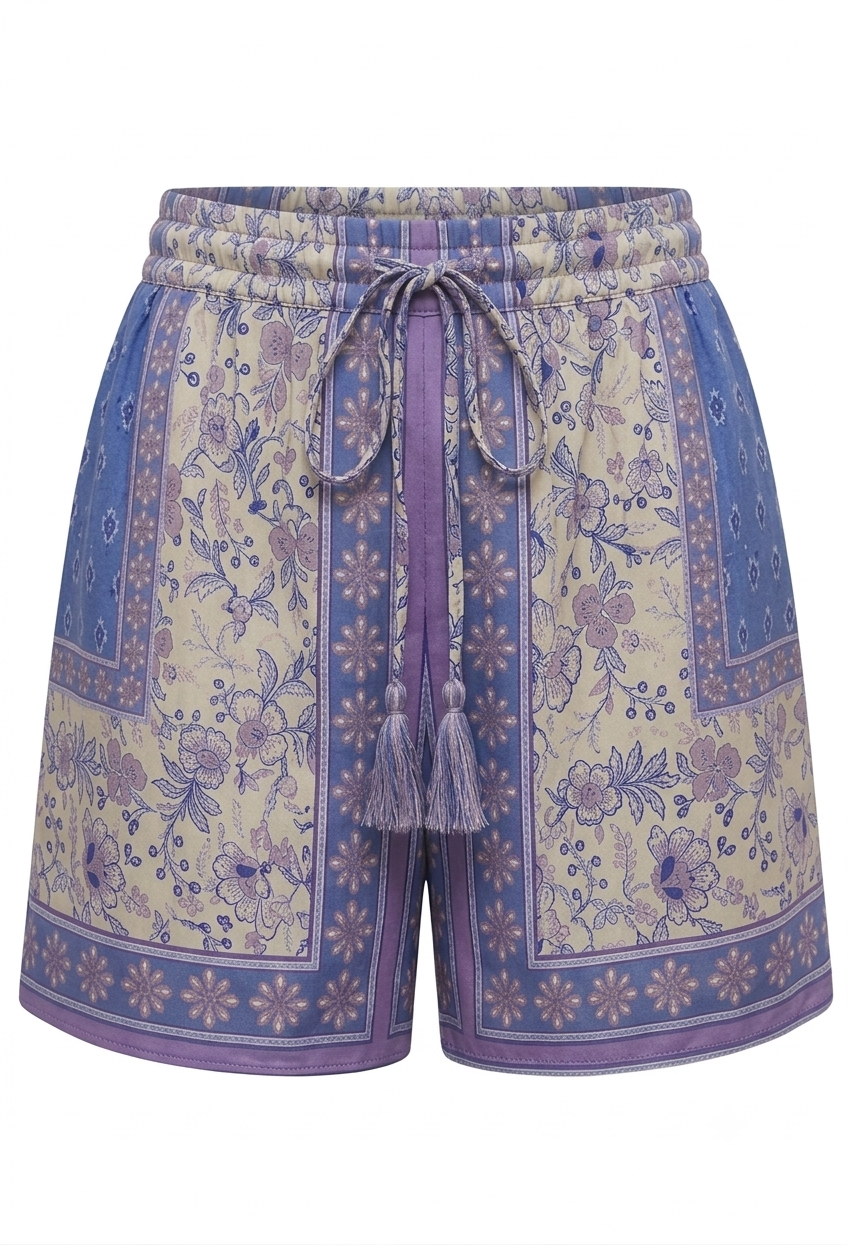 Provence Floral Shorts – Tiro Alto con Estampado Pañuelo