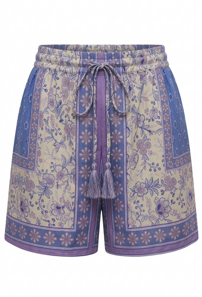 Provence Floral Shorts – Tiro Alto con Estampado Pañuelo