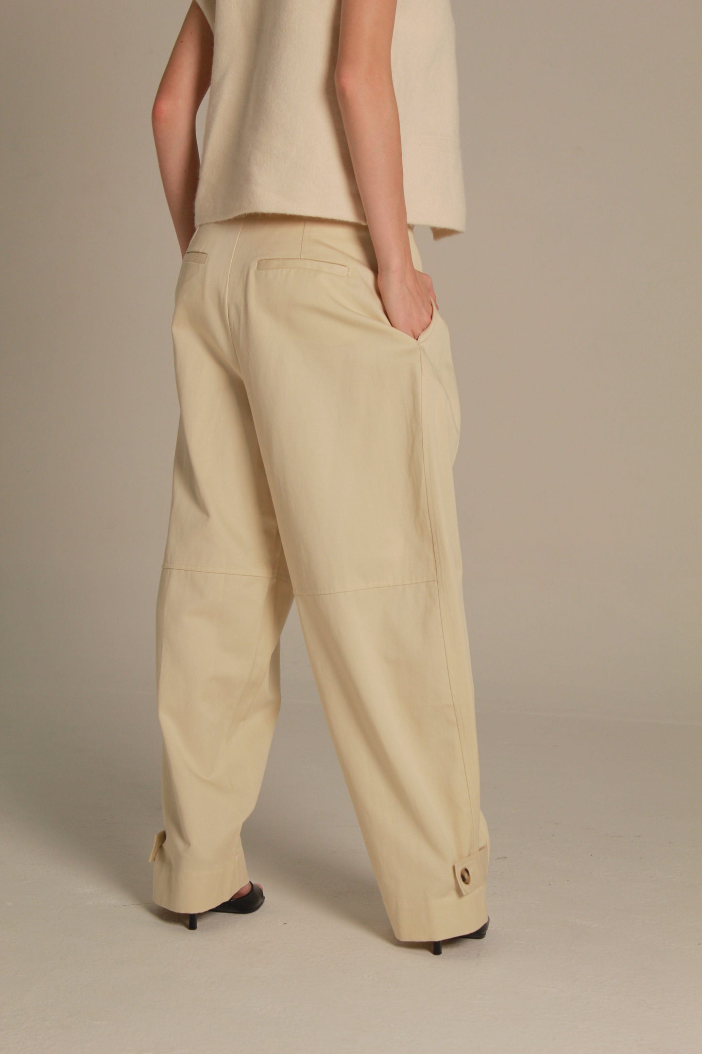 Noir Wide Leg Pants — Gold Button Cuff