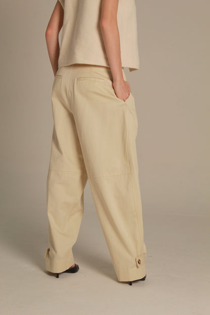 Noir Wide Leg Pants — Gold Button Cuff