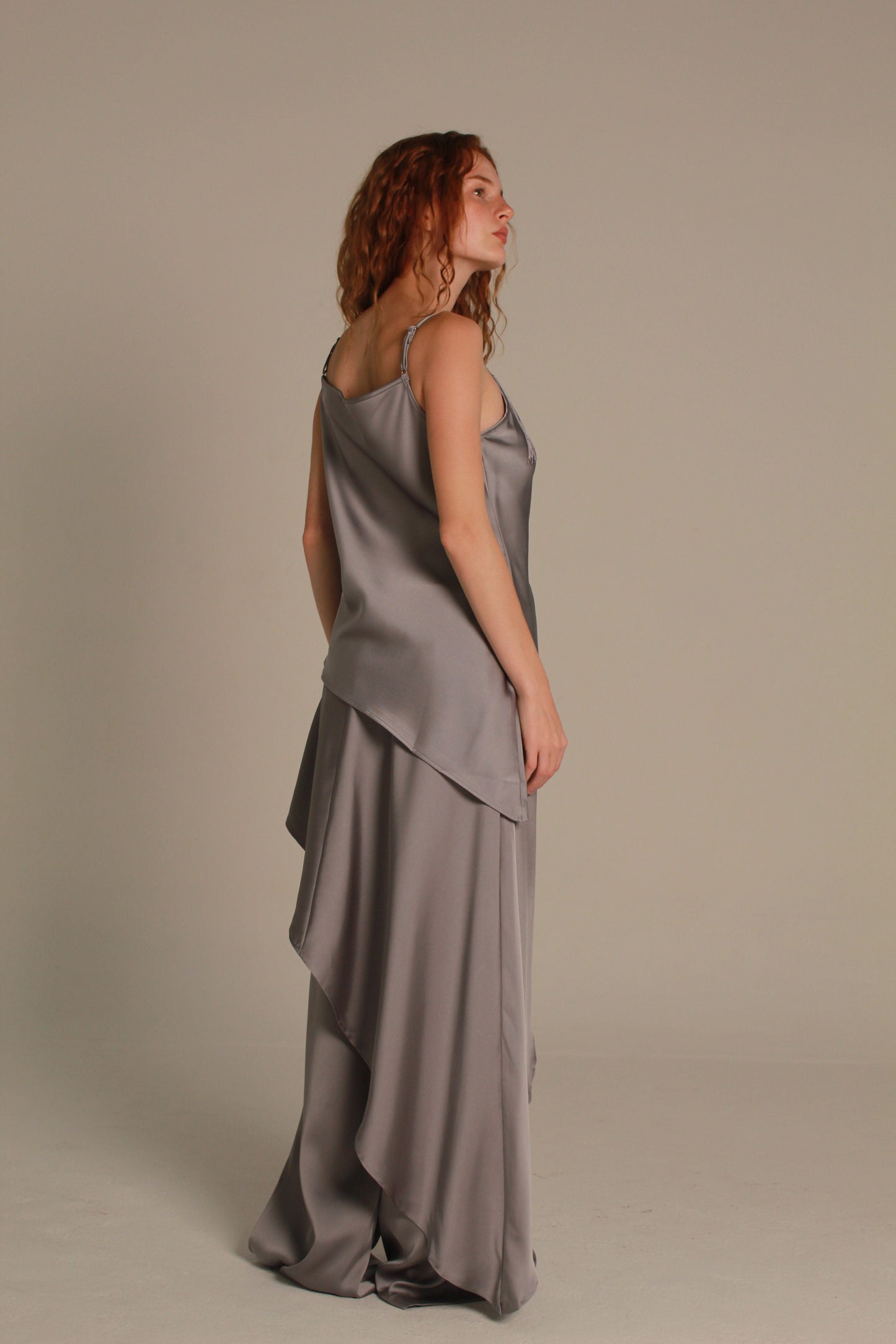 Marlowe Satin Blouse — Silver Grey Fringe