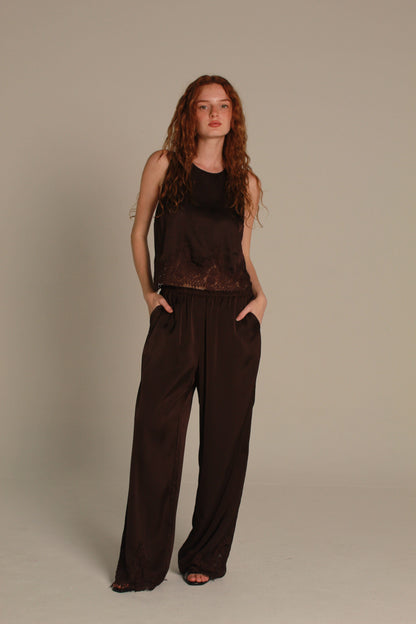 Satin lace mocha top