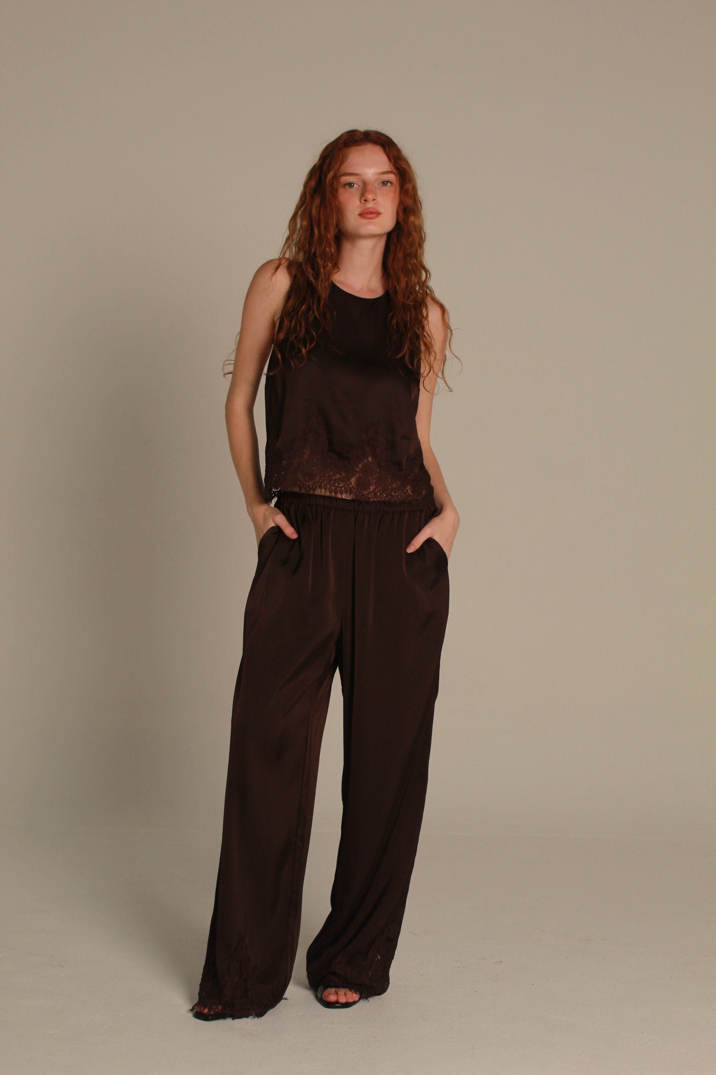 Satin lace mocha trousers